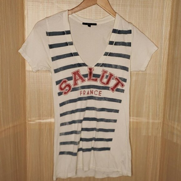 Truly Madly Deeply Womens Striped Short Sleeve Salut France Top Medium - Picture 1 of 5